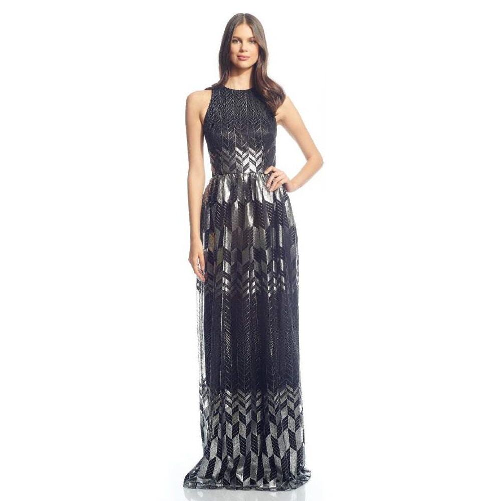 David Meister Black Silver Long Dress Gown Sleeveless Formal Gala Size 16 *NWT*